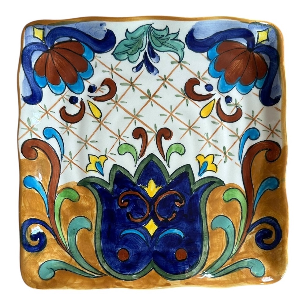 Maxcera “Terra Bella” Handpainted Square Plate – 9” – Southwest Motif